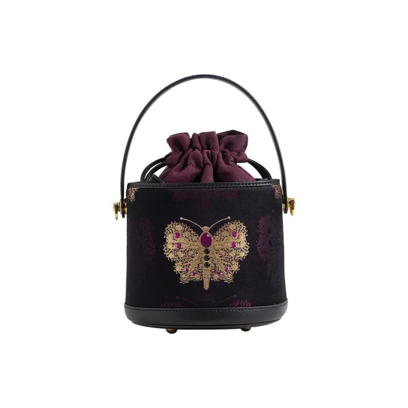Shanghai Story Mulberry Silk With Viscose Handbag Medium Size Women's Dark Reddish Purple-0