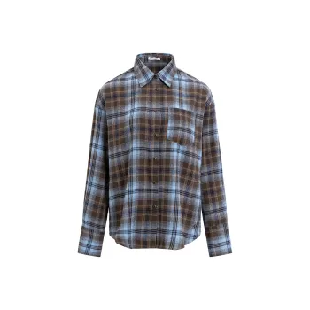 Ariseism Shirt Women's Blue Brown Plaid Pattern Color