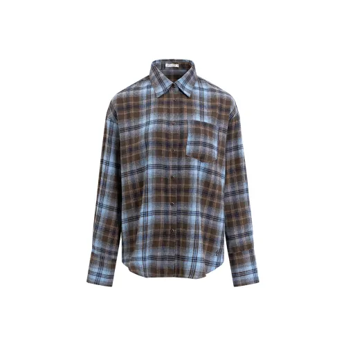 Ariseism Shirt Women's Blue Brown Plaid Pattern Color