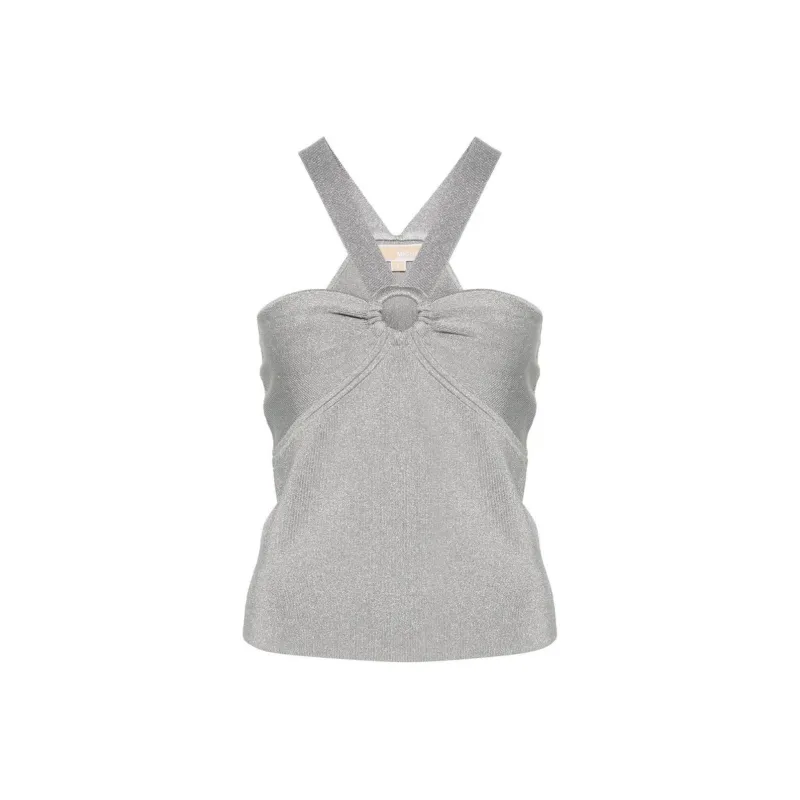 MICHAEL KORS Metallic Knit Cut-Out Tank Top-0