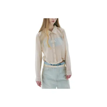 MARDI MERCREDI SS25 SHEER CROPPED BLOUSE STRING_CREAM Shirt Korean Style Women's Beige Yellow