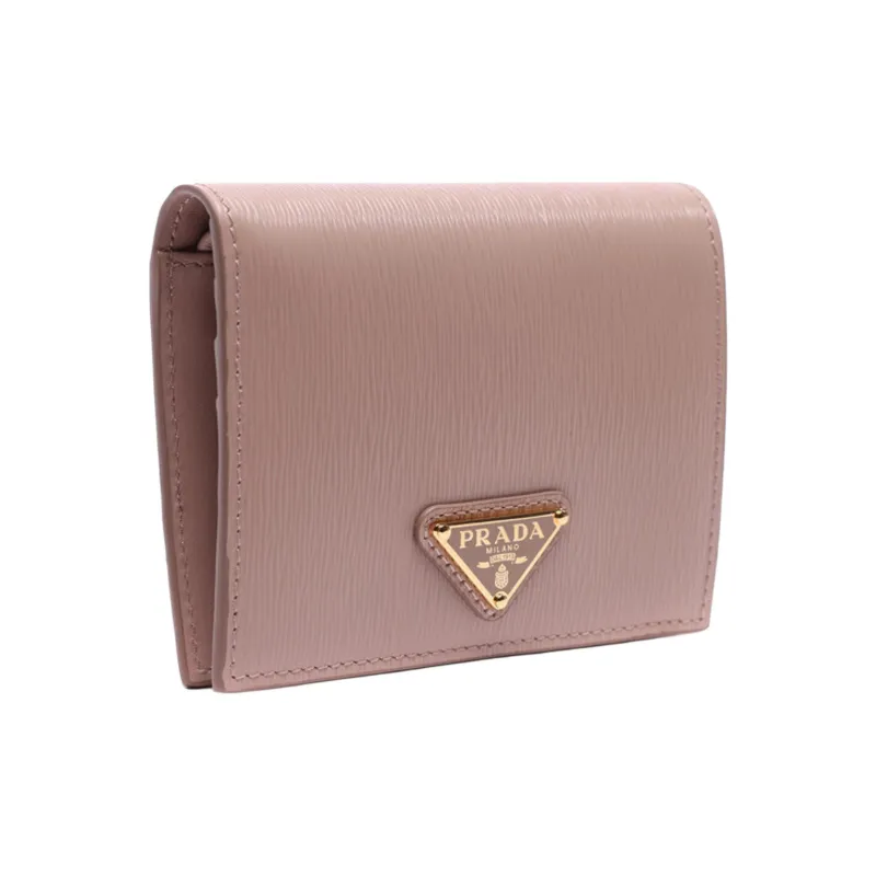 PRADA Cow Leather Wallet Women's Pink Beige-1