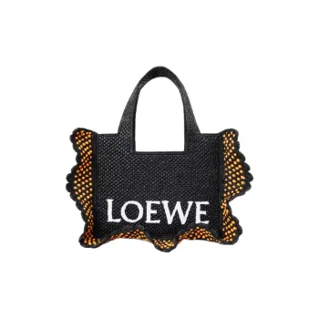 LOEWE Font Tote Raffia Tote Bag, Shopping Bag, Handbag Trumpets Women's Black