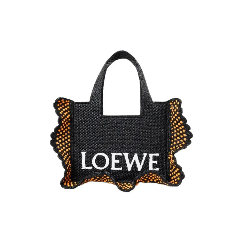 LOEWE Font Tote Raffia Tote Bag, Shopping Bag, Handbag Trumpets Women's Black-0