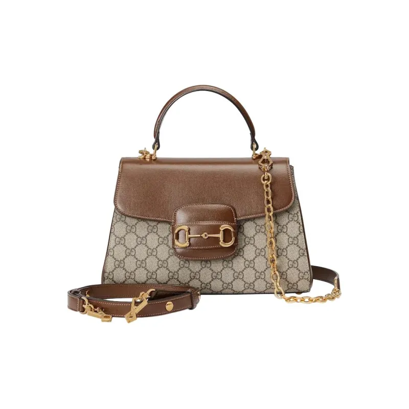 GUCCI Horsebit 1955 GG Supreme Canvas One Shoulder Handbag Medium Size Women's Beige & Ebony-1