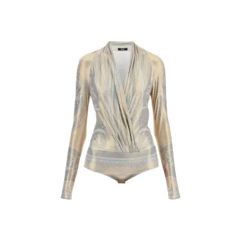VERSACE Barocco Printed Long Sleeved Draped Bodysuit