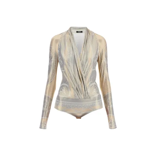 VERSACE Barocco Printed Long Sleeved Draped Bodysuit