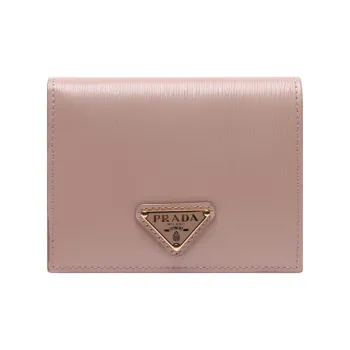 PRADA Cow Leather Wallet Women's Pink Beige