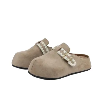 OAOQ Leather Patchwork Metal Slip Resistant Abrasion Resistant Closed Toe Slippers Women's