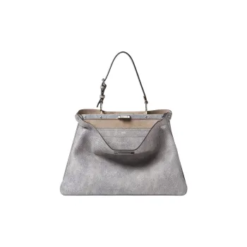 FENDI Peekaboo Leather One Shoulder Handbag Large Size Women's Gray