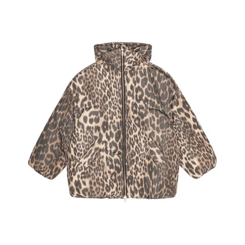 GANNI Leopard Print Puffer Jacket-0