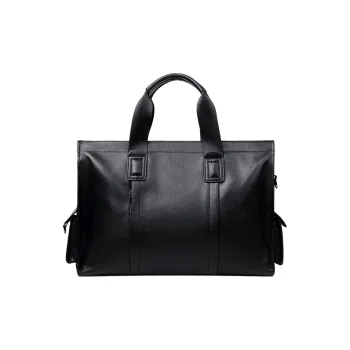 VIHUS Top Grain Cow Leather Portable Briefcase Regular Men's Black