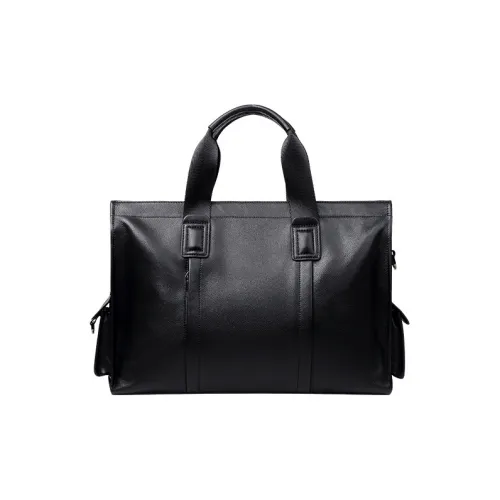 VIHUS Top Grain Cow Leather Portable Briefcase Regular Men's Black
