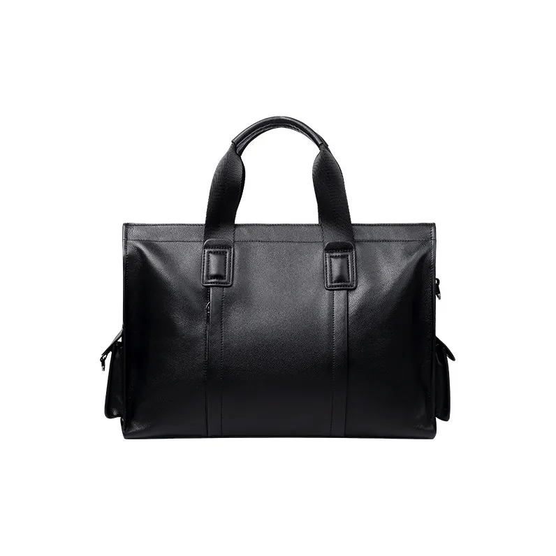 VIHUS Top Grain Cow Leather Portable Briefcase Regular Men's Black-0