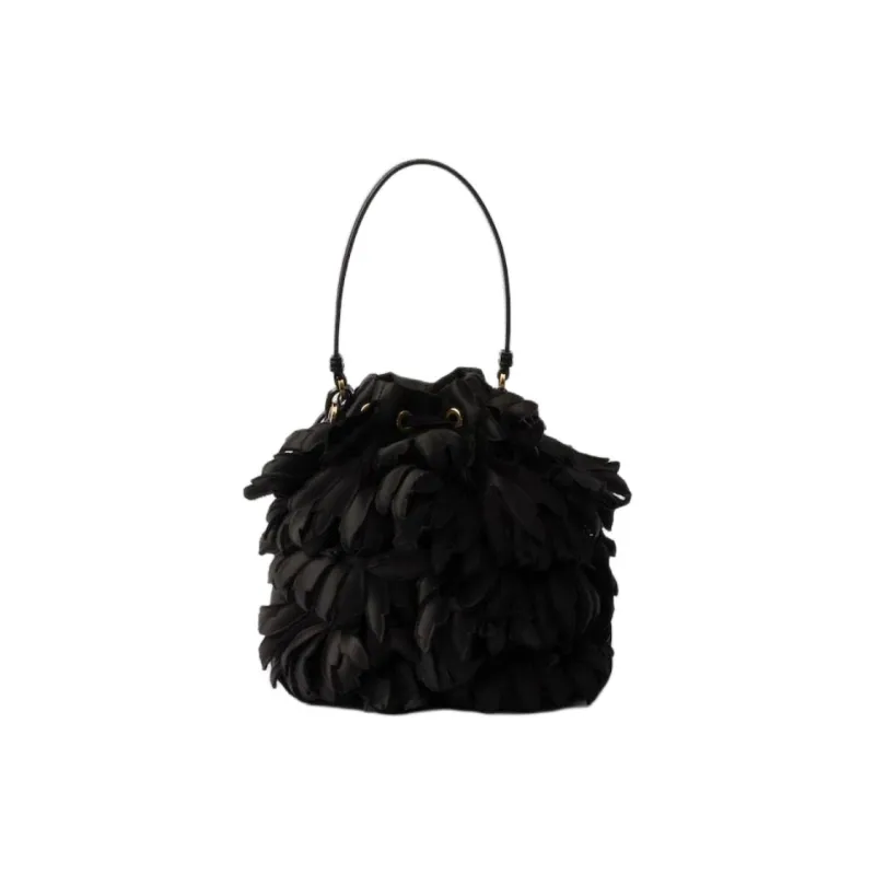 PRADA Patent Satin Bucket Bag, One Shoulder Handbag Mini Women's Black-3
