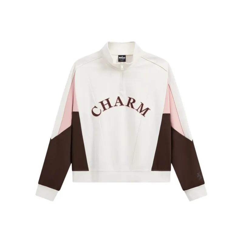 XTEP Sweatshirt Women's Cotton White/Rich Brown/Pure Pink-0