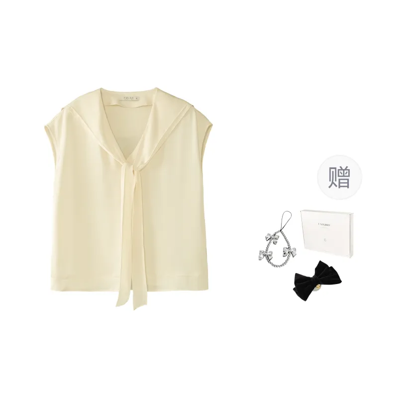 Fstudio Summer V Neck Color Block Versatile Shawl Short Sleeved Shirt Women's-0