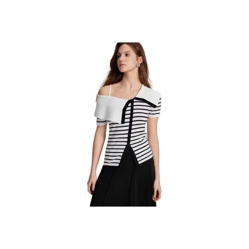 ELLE Knitwear Women's Black White Stripes-0