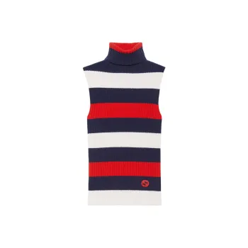 GUCCI Striped Rib Stitch Wool Turtleneck Top 'Ivory/Blue/Red/Multicolor'