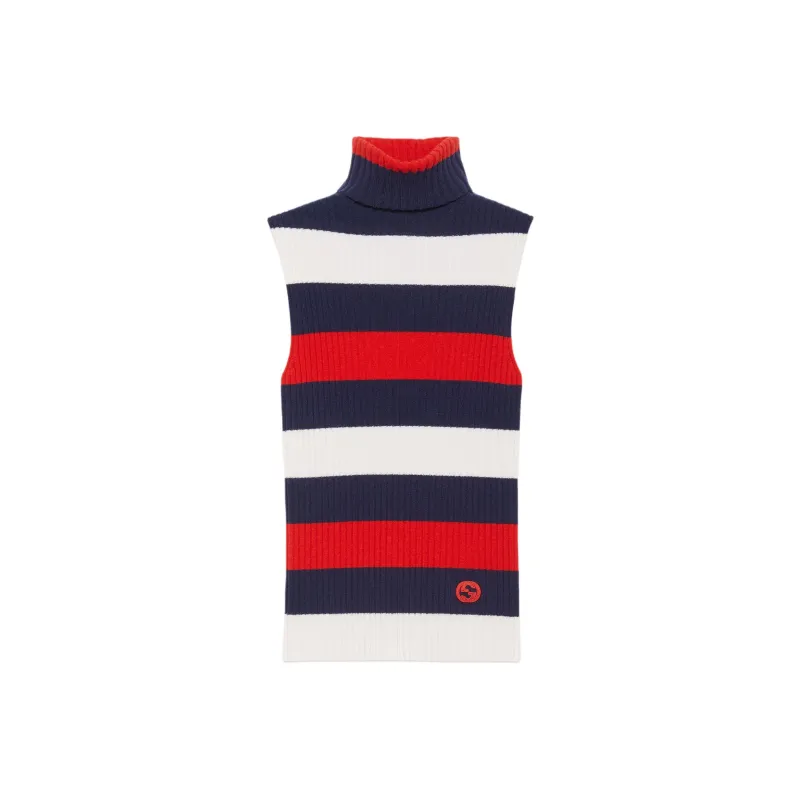 GUCCI Striped Rib Stitch Wool Turtleneck Top 'Ivory/Blue/Red/Multicolor'-0