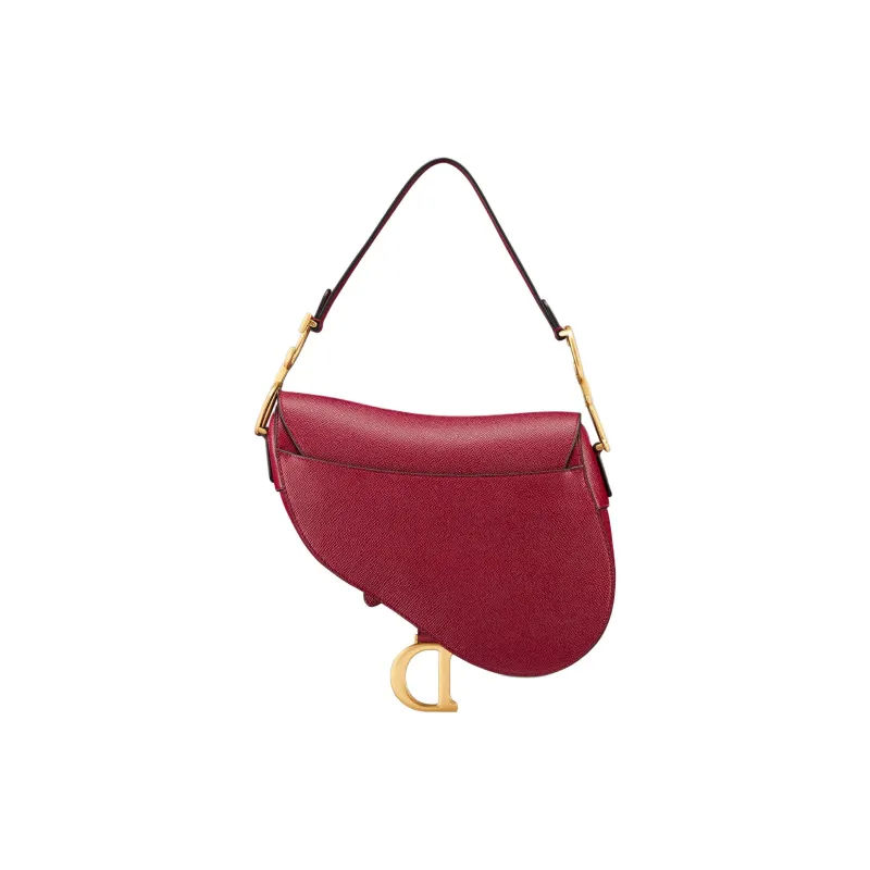 DIOR Saddle Calfskin Saddle Bag, One Shoulder Handbag Women's Cherry Red-3
