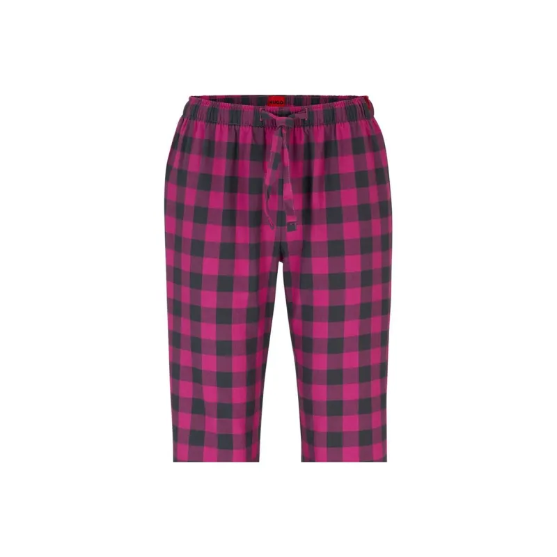 HUGO BOSS SS24 Drawstring Pajama Bottoms In Checked Cotton Flannel Casual Pants Women's Pink-4