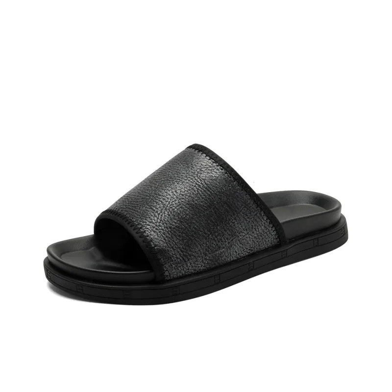 LUOMAIKE Rubber Sole Slip Resistant Slide Slippers Men's Black-1