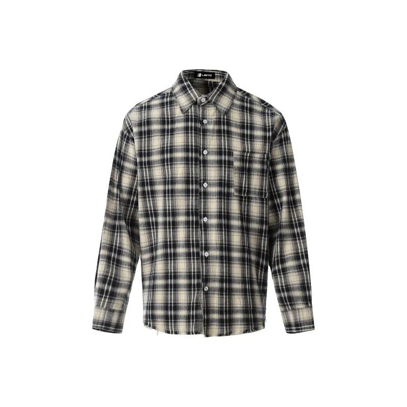Libito Shirt Women's Beige Blue Plaid-0