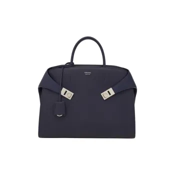 FERRAGAMO Hug Embossed Calfskin Handbag Women's Midnight Blue