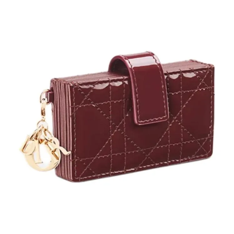 DIOR Lady Dior Calfskin Card Holder Women's Dahlia Red-1