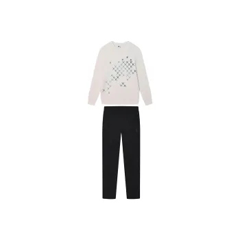 FILA Casual Sportswear Men Clothing Sets Heron White Top+Black Bottom