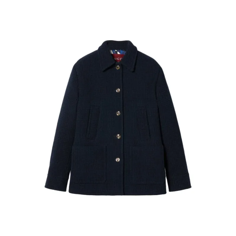 GUCCI Checked Boucle Wool Coat 'Night Sky'-0