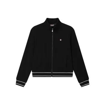 FILA Knitted Fabric Long Sleeved Coat Women's Jet Black
