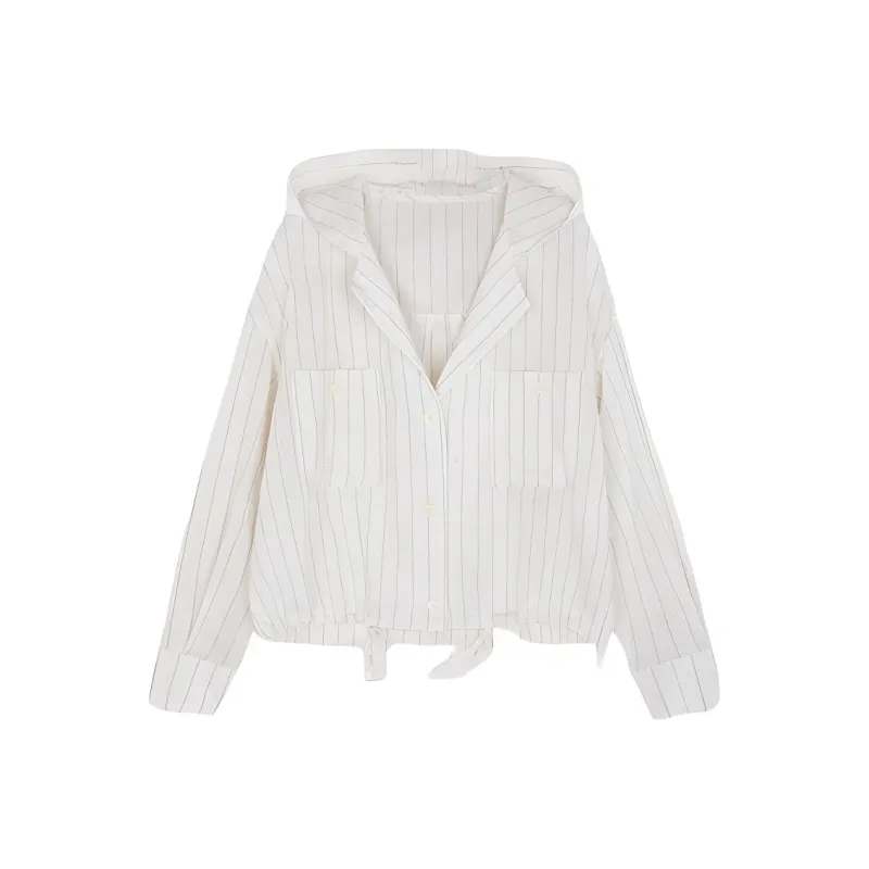 IHIMI Jackets & Coats Women's White Base With Black Stripes-0