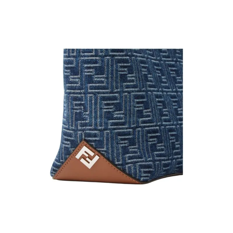 FENDI FF Leather Shopping Bag Handbag Trumpets Women's Dark Blue-4