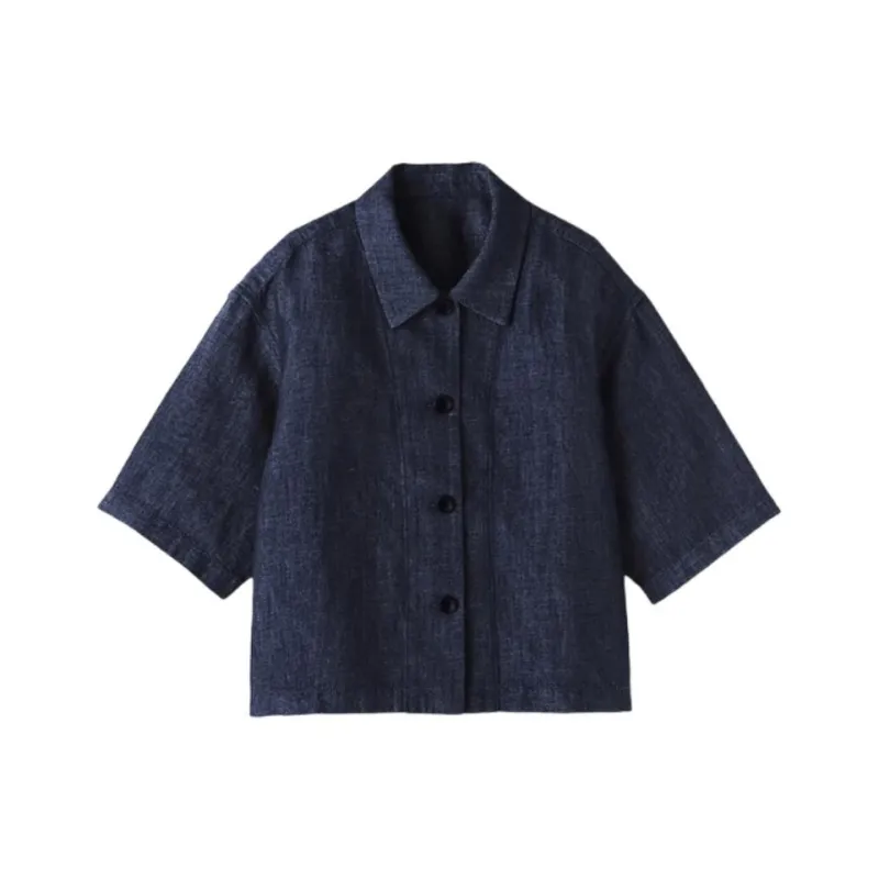 MUJI Hemp Collection Shirts Women's Navy Blue-0