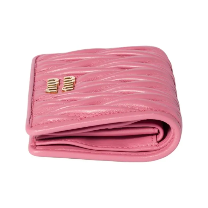 MIU MIU Matelassé Lambskin Card Holder, Wallet Trumpets Women's Autumn Begonia Pink Red-1