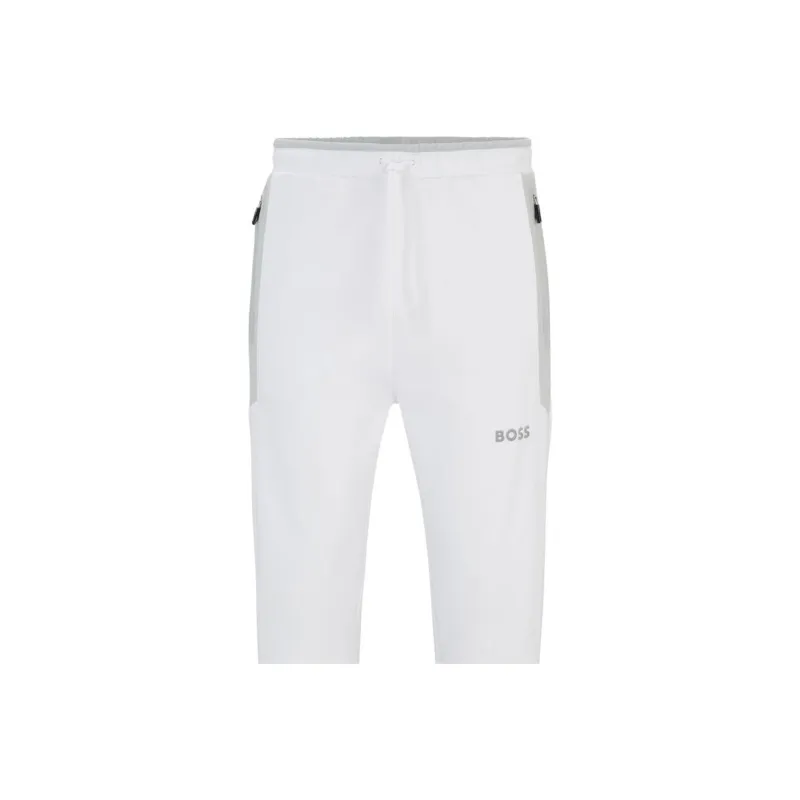 HUGO BOSS Cotton-Blend Tracksuit Bottoms With 3d-Moulded Logo Casual Pants Men's White-1