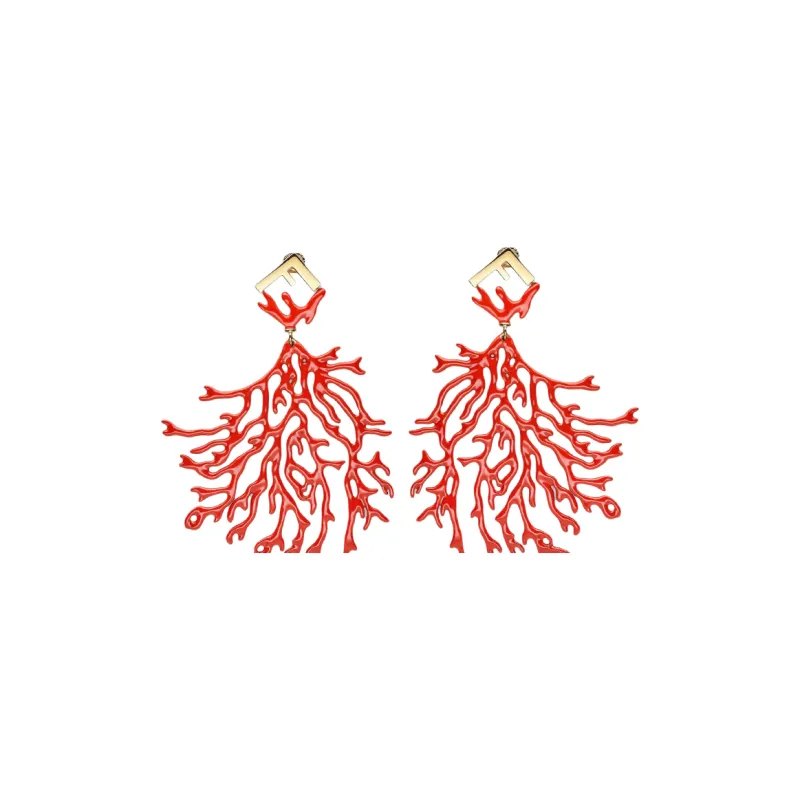 FENDI Brass Earrings Unisex Red-1