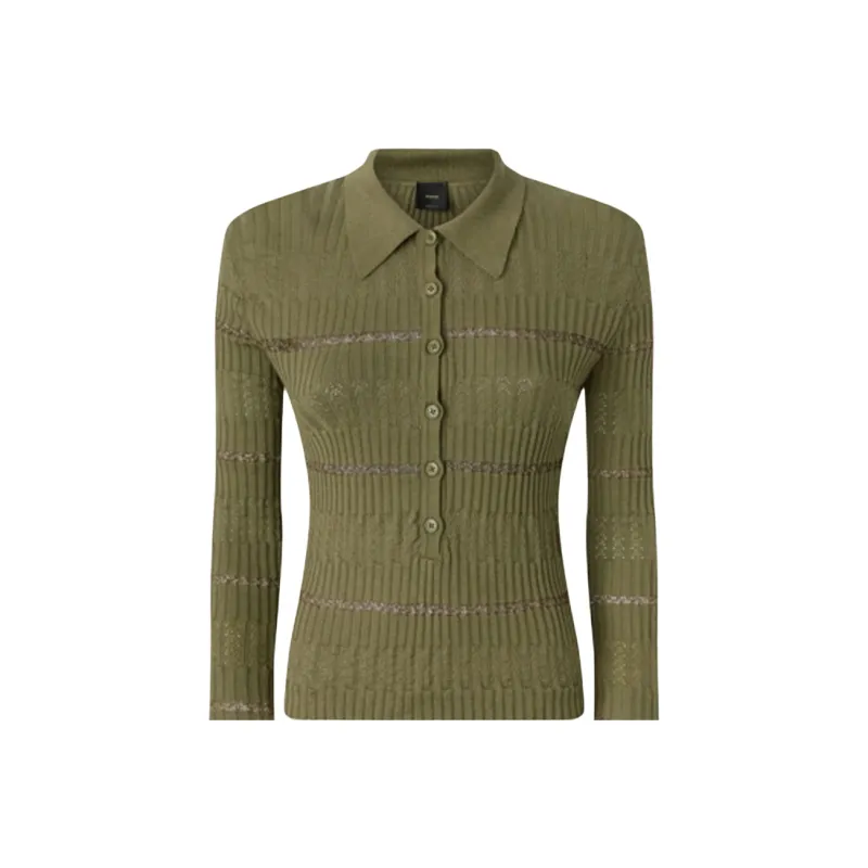 PINKO Metallic Stripe Long Sleeved Polo Shirt-2
