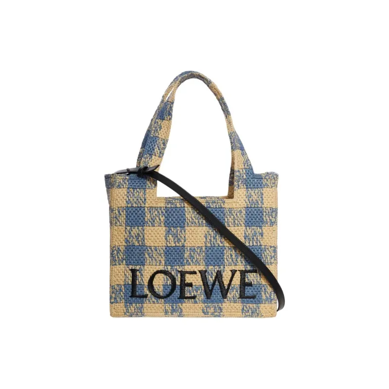LOEWE Font Tote Raffia Tote Bag, Shopping Bag, Shoulder Bag, Handbag Medium Size Women's Beige & Blue-1