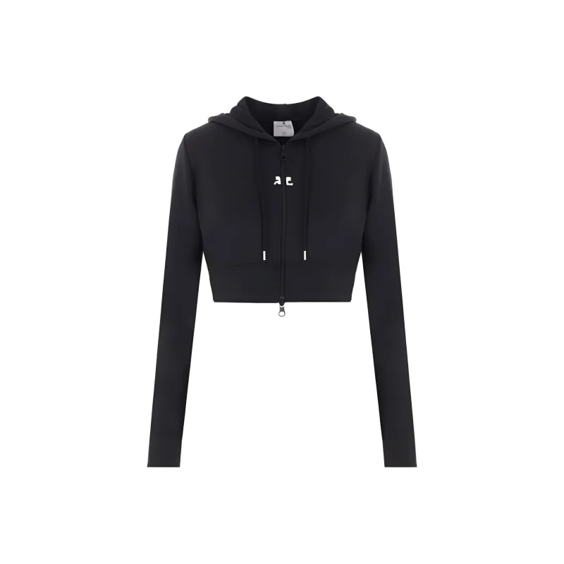 Courrèges Cropped Tracksuit Interlock Jacket 'Black'-0