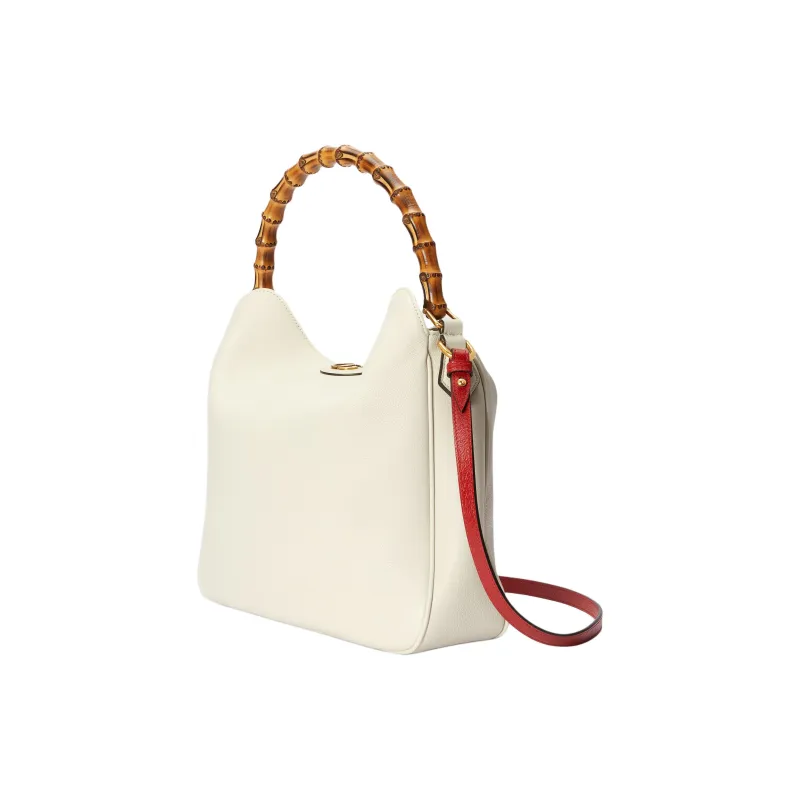 GUCCI Diana Leather One Shoulder Handbag Large Size Women's White-1