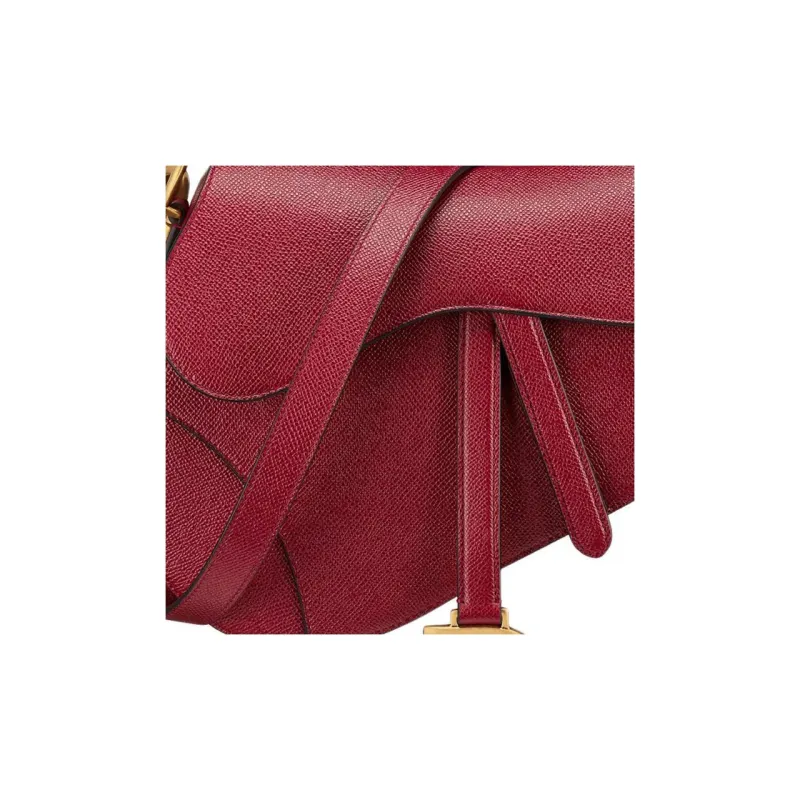 DIOR Saddle Calfskin Saddle Bag, One Shoulder Handbag Women's Cherry Red-5