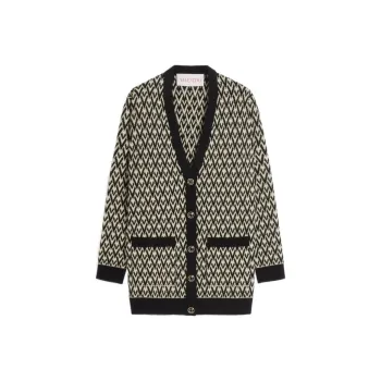 Valentino Monogram V Neck Button Up Cardigan