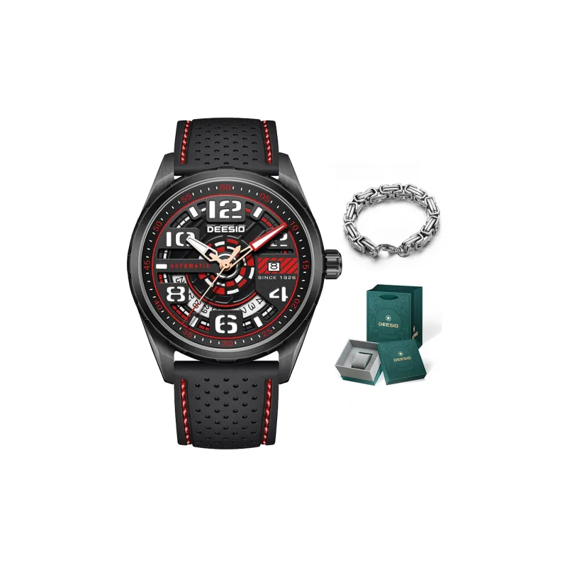 DEESIO Automatic Mechanical Movement Rubber Strap Watch Men's Watches Cut Out Dial-5
