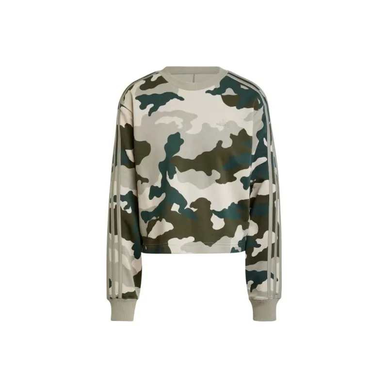 Adidas Free Shipping With AdiClub Essentials 3 Stripes Camo Print Cropped Sweatshirt-0