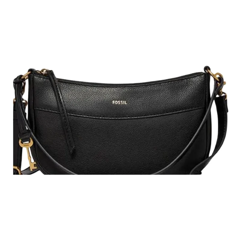 FOSSIL Cow Leather Shoulder Bag, Handbag Small Size Women's Black-3
