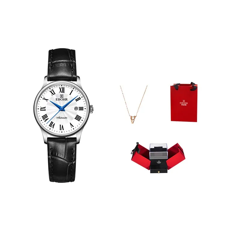 EBOHR Mechanical Movement Genuine Leather Strap Watch Women's Watch White Dial-1
