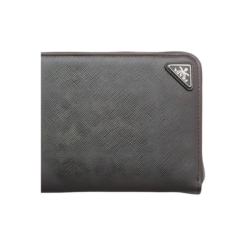 PRADA Saffiano Calfskin Clutch Wallet Men's Gray-4